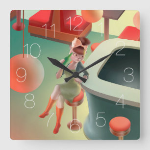 Stylish Cat with Bottle Sitting at Bar Square Wall Clock