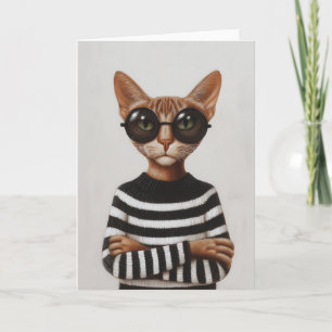 Stylish Cat With Round Glasses Card