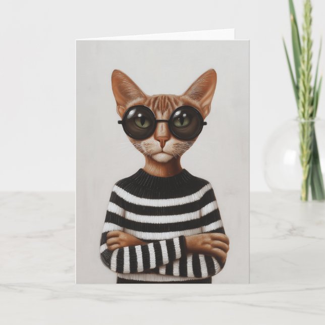 Stylish Cat With Round Glasses Card (Front)