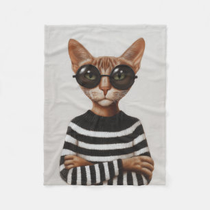 Stylish Cat With Round Glasses Fleece Blanket