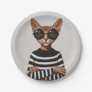 Stylish Cat With Round Glasses Paper Plates