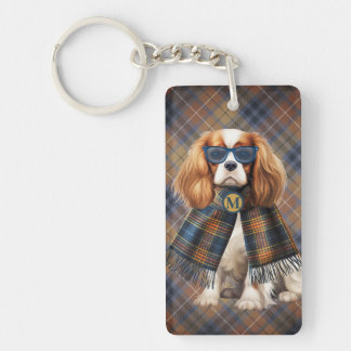 Stylish Cavalier King Charles Dog and Plaid Keychain