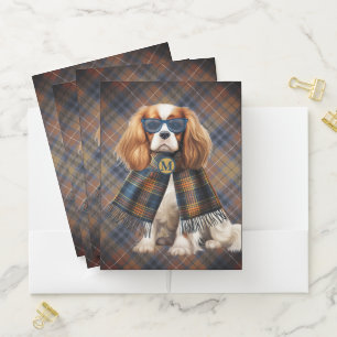 Stylish Cavalier King Charles Dog and Plaid Pocket Folder