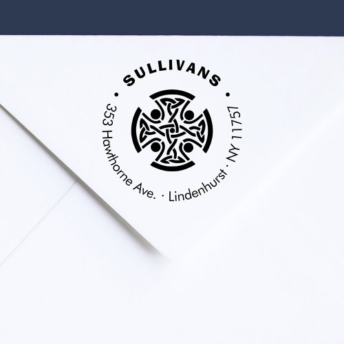 Stylish Celtic Cross Family  Name Return Address Self_inking Stamp
