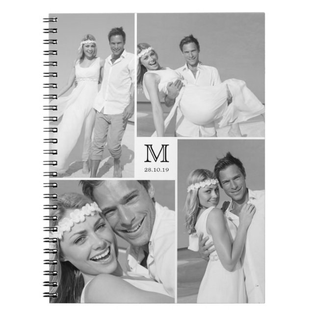 Stylish Center Square Monogram Wedding Photo Notebook (Front)
