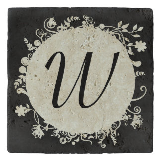 Stylish Chalkboard Gray Monogram Stone Trivet