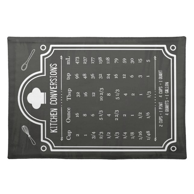 Stylish Chalkboard Kitchen Conversion Chart Cloth Placemat (Front)