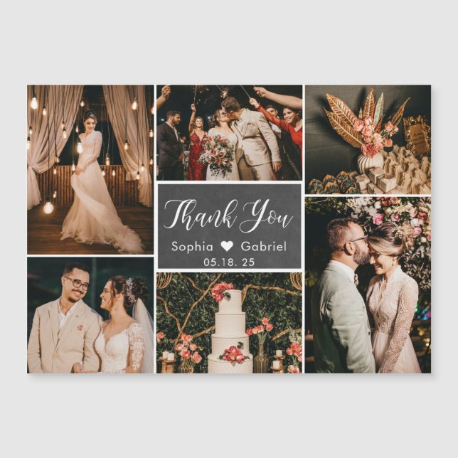 Stylish Chalkboard Pic Collage Wedding Thank You  (Front)