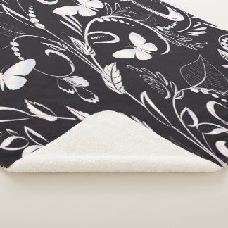 Stylish Chalkboard White Butterflies and Floral Sherpa Blanket