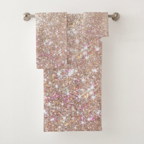 Stylish Champagne Girly Glitter Bath Towel Set