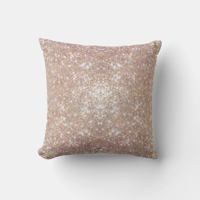 Stylish Champagne Girly Glitter Throw Pillow (Front)