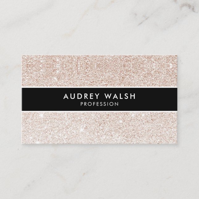 Stylish Champagne pink glitter Black Striped Business Card (Front)