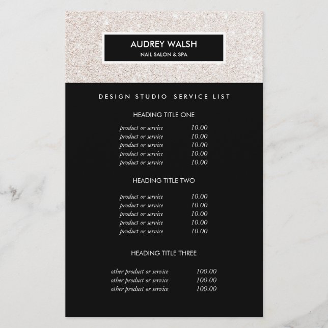 Stylish Champagne pink Salon Pricing & Services Flyer (Front)