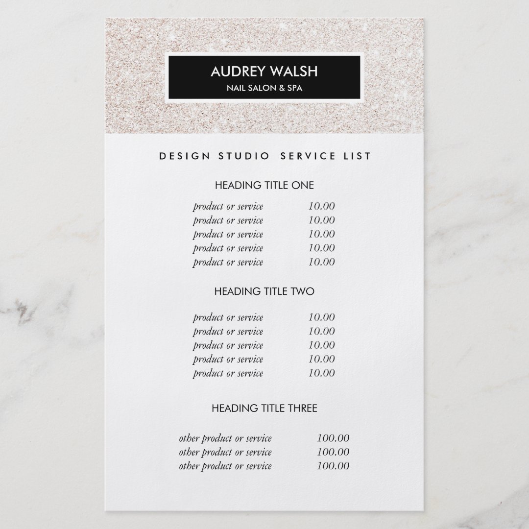 Stylish Champagne pink Salon Pricing & Services Flyer Zazzle