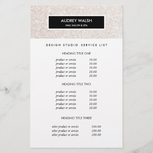 Stylish Champagne pink Salon Pricing  Services Flyer