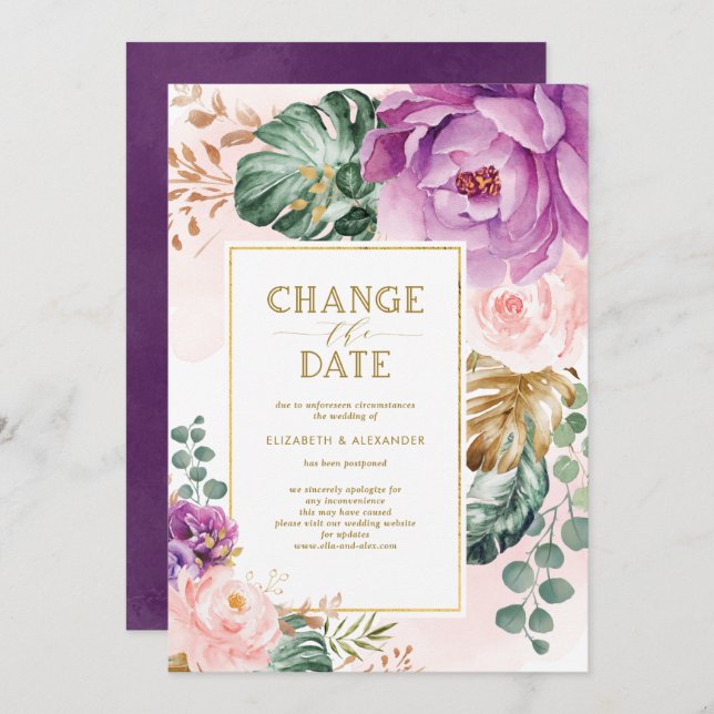 Stylish Change the Date Wedding New Plan Canceled Invitation (Front/Back)