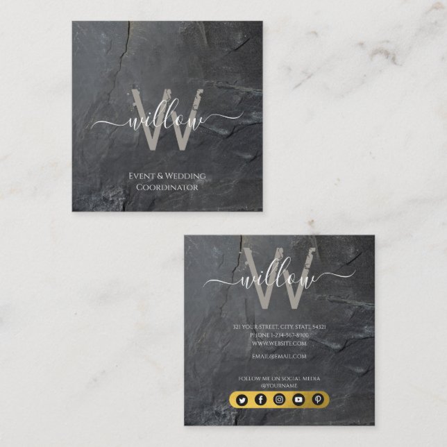 Stylish Charcoal Gray Stone Script Business Card (Front/Back)