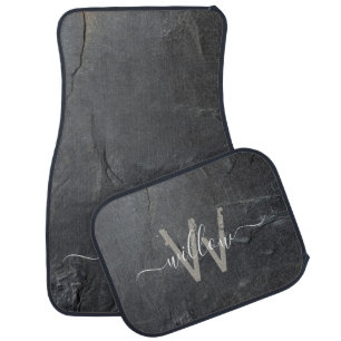 Stylish Charcoal Gray Stone Script Monogram Car Floor Mat