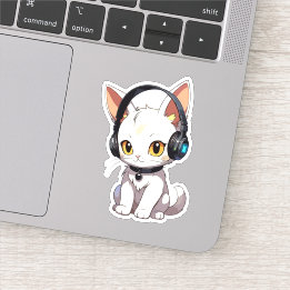 Stylish Charming Cat in Headphones Sticker