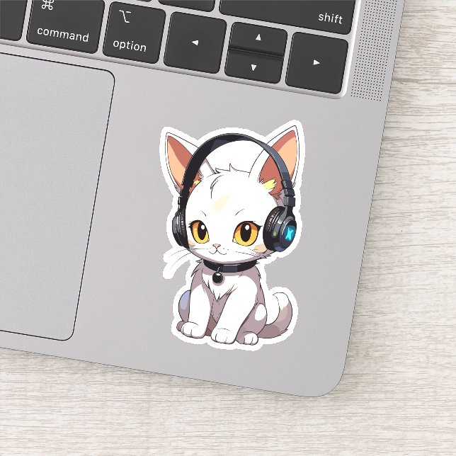 Stylish Charming Cat in Headphones Sticker (Detail)