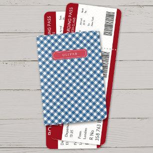Stylish Checkered Blue Gingham Monogram Passport Holder