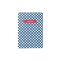 Stylish Checkered Blue Gingham Monogram Passport Holder