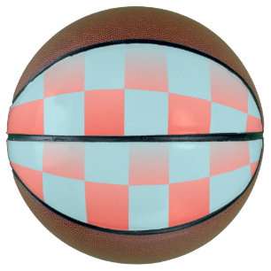 Stylish checkered gradient powder blue coral pink basketball