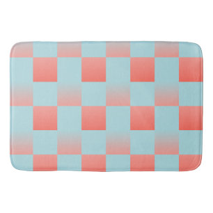 Stylish checkered gradient powder blue coral pink bath mat