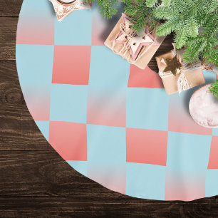 Stylish checkered gradient powder blue coral pink brushed polyester tree skirt