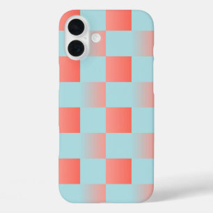 Stylish checkered gradient powder blue coral pink iPhone 16 plus case