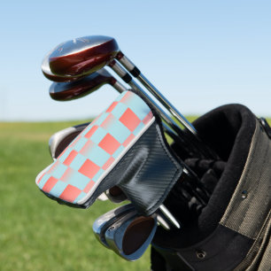 Stylish checkered gradient powder blue coral pink golf head cover