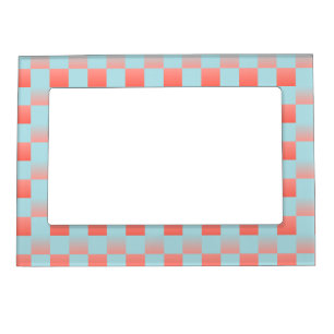 Stylish checkered gradient powder blue coral pink magnetic frame