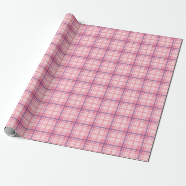 Stylish Checkered Pattern Of Red Pink Blue Wrapping Paper (Unrolled)