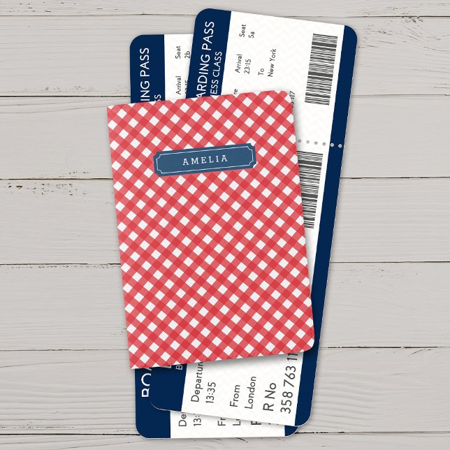 Stylish Checkered Picnic Red Gingham Monogram Passport Holder (Creator Uploaded)
