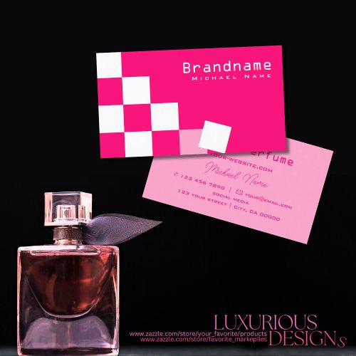 Stylish Checkered Pink and White Professional Chic Business Card