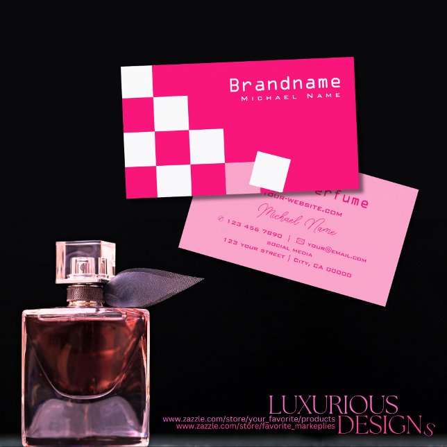 Stylish Checkered Pink and White Professional Chic Business Card (Creator Uploaded)