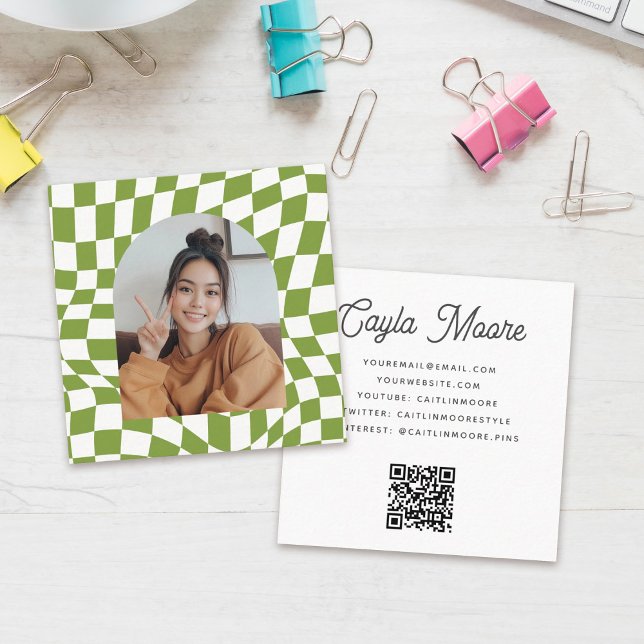Stylish Checkered Social Media or Graduation Photo Square Business Card (Creator Uploaded)
