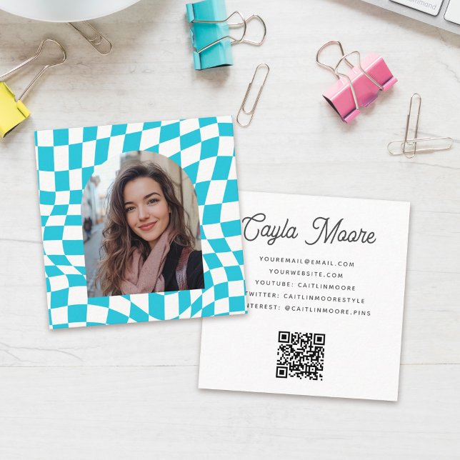 Stylish Checkered Social Media or Graduation Photo Square Business Card (Creator Uploaded)