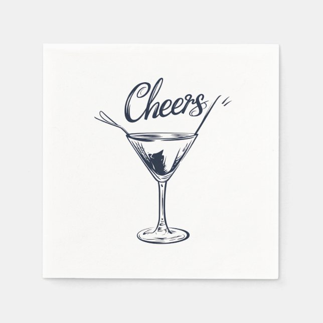 Stylish "Cheers" Cocktail Napkins (Front)