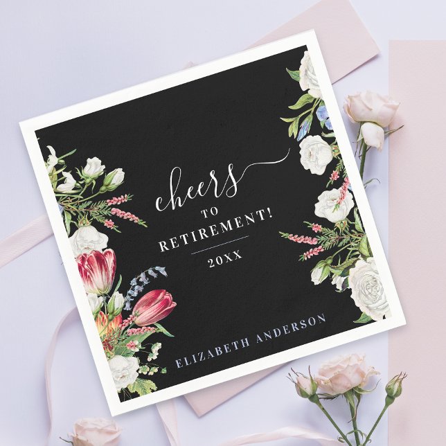 Stylish Cheers Elegant Black Garden Retire Floral Napkins (Creator Uploaded)