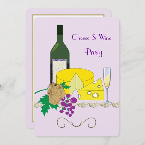 Stylish Cheese  Wine Theme Party Invitation
