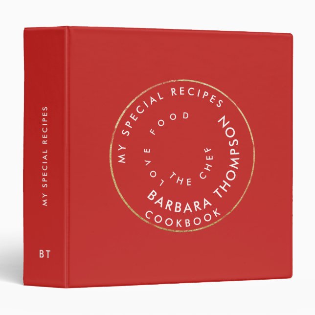 stylish chef cookbook, a simple & clean red binder (Front/Spine)