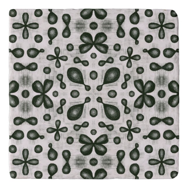 Stylish Chemistry Pattern In Black And White Trivet (Front)