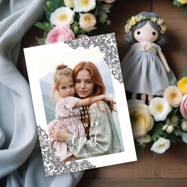 Stylish Cherished Flower Girl Lace Corner Photo (Stylish Cherish Flower Girl Lace Corner Effect Photo Wedding Proposal Cards. )