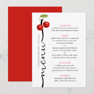 Stylish Cherries Red White Rustic Fruits Wedding Menu