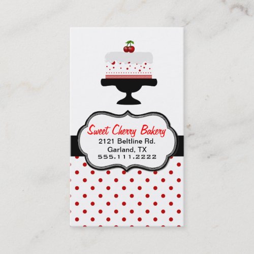 Stylish Cherry Cake Custom Bakery Business Card