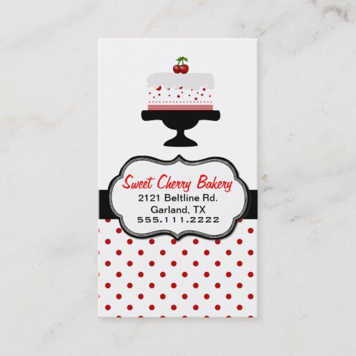 Customizable Stylish Cherry Cake Custom Bakery Business Card