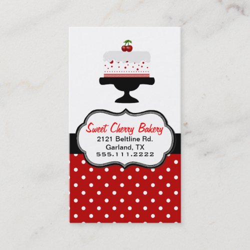 Stylish Cherry Cake Custom Bakery Business Card