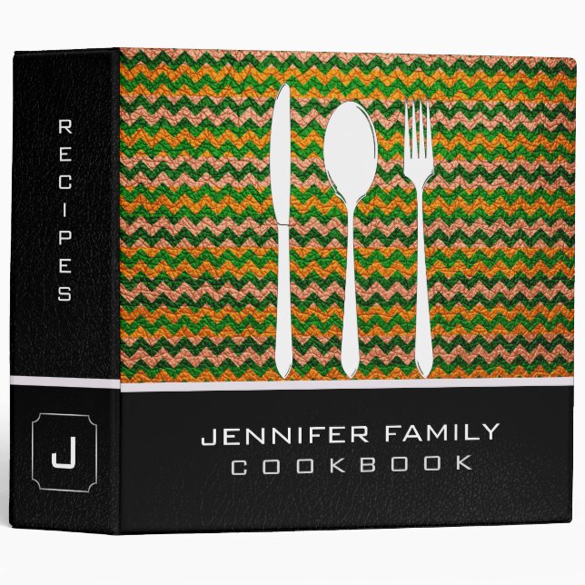 Stylish Chevron Family Cooking Leather Look #12 Binder (Front/Spine)