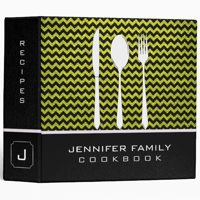 Stylish Chevron Family Cooking Leather Look #4 3 Ring Binder (Front/Spine)